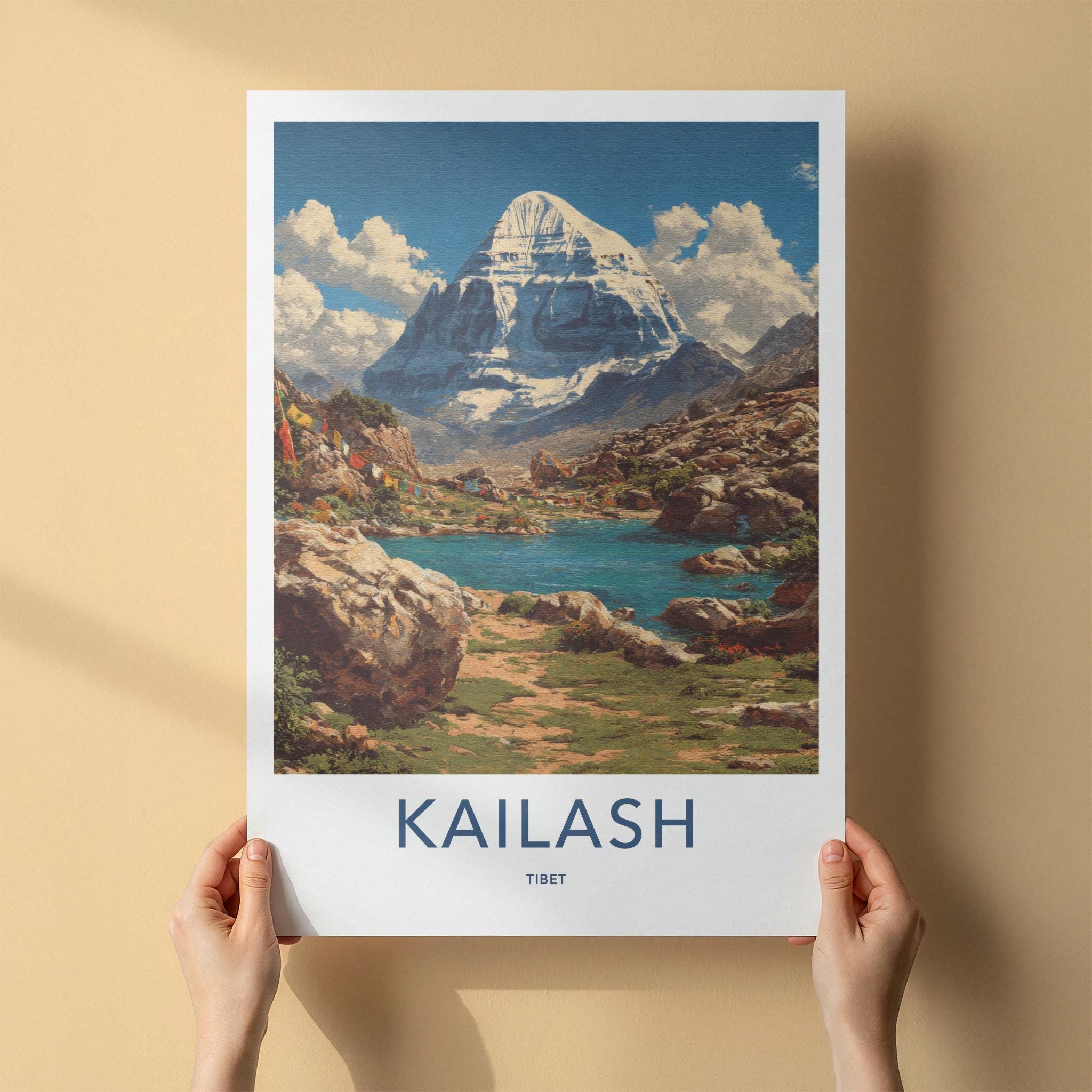 Kailash Poster - Tibet Travel Art - Sacred Peak Prayer Home Decor