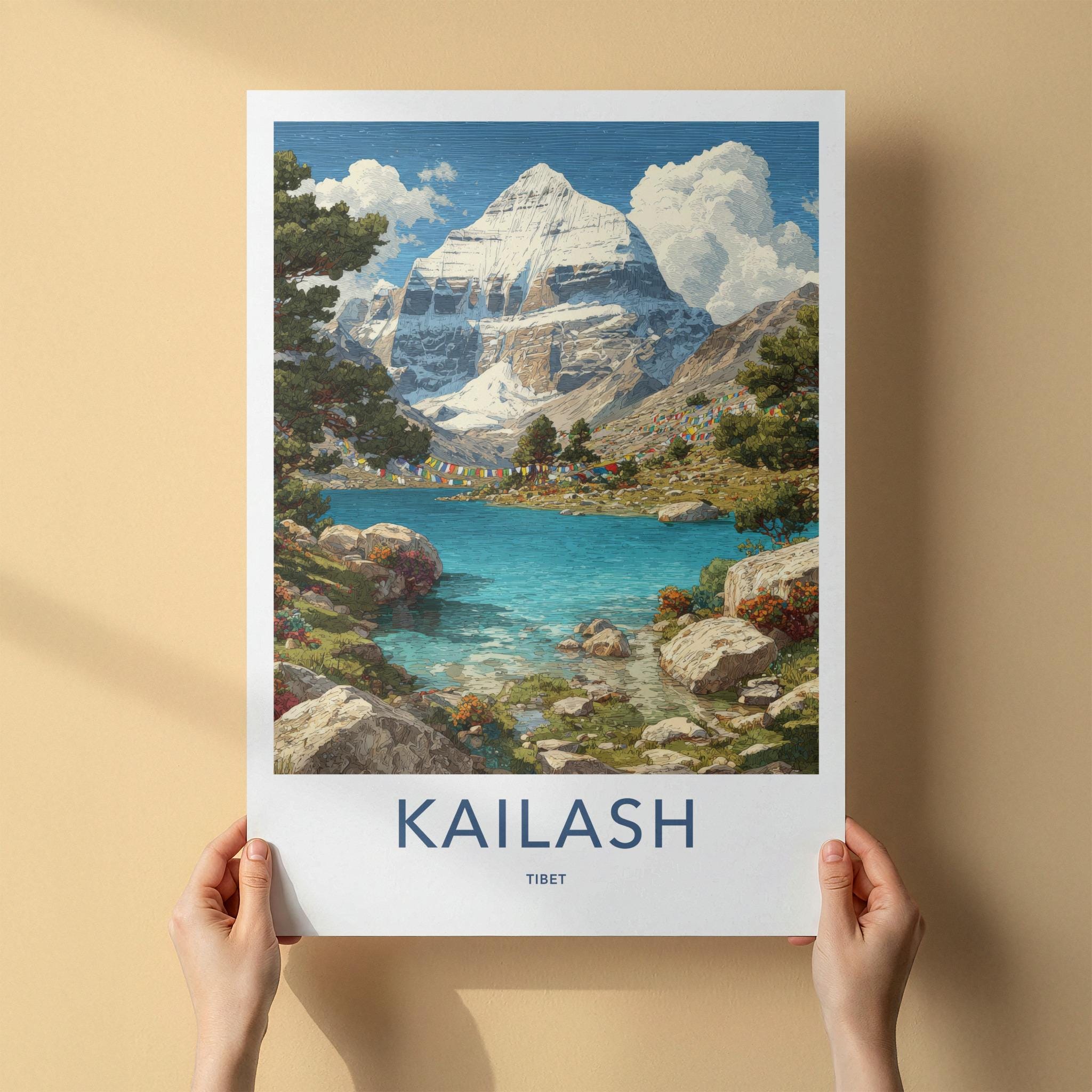 Kailash Poster - Tibet Travel Art - Snow Capped Mountain Home Decor