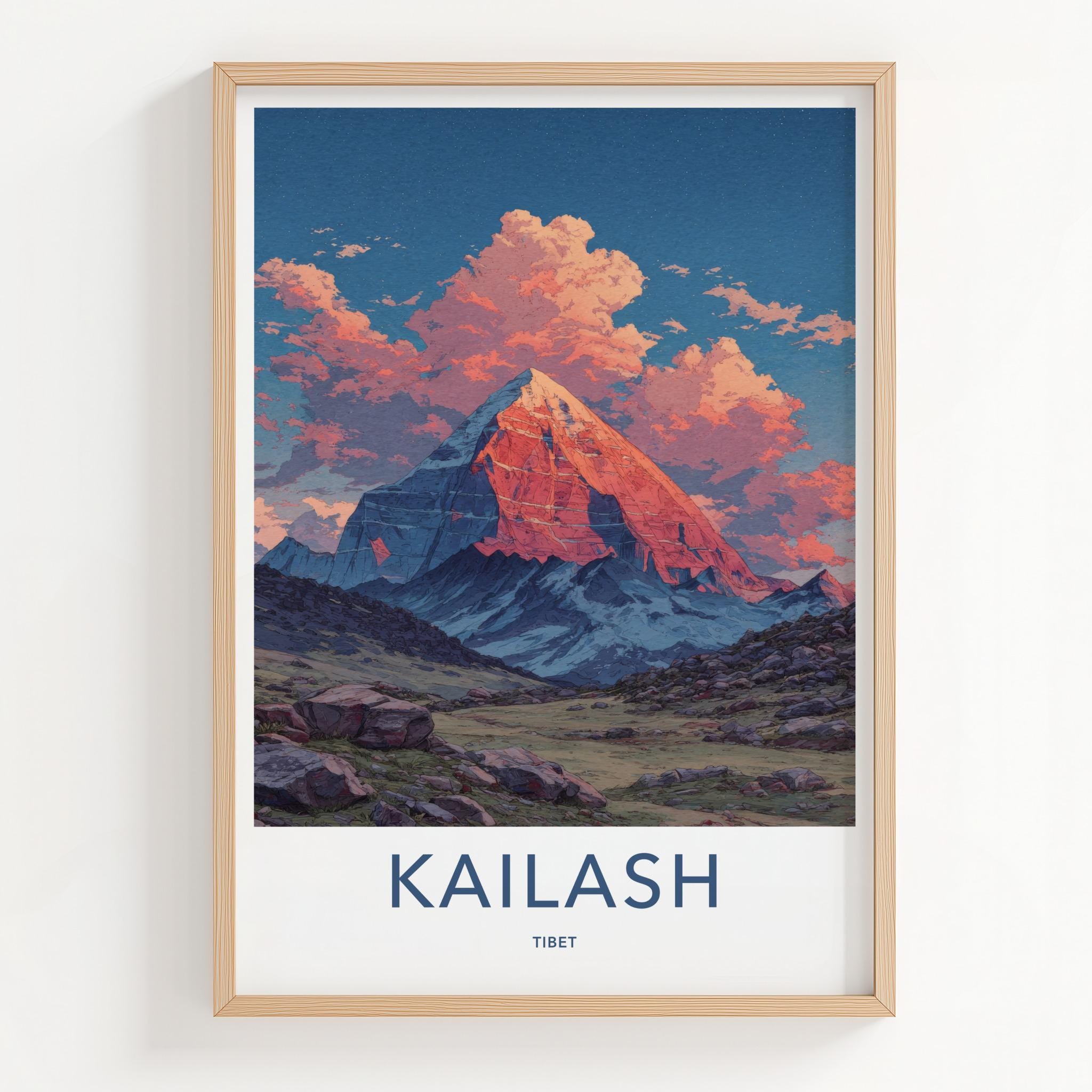 Kailash Poster - Tibet Travel Art - Sunset Mountain Glow Home Decor