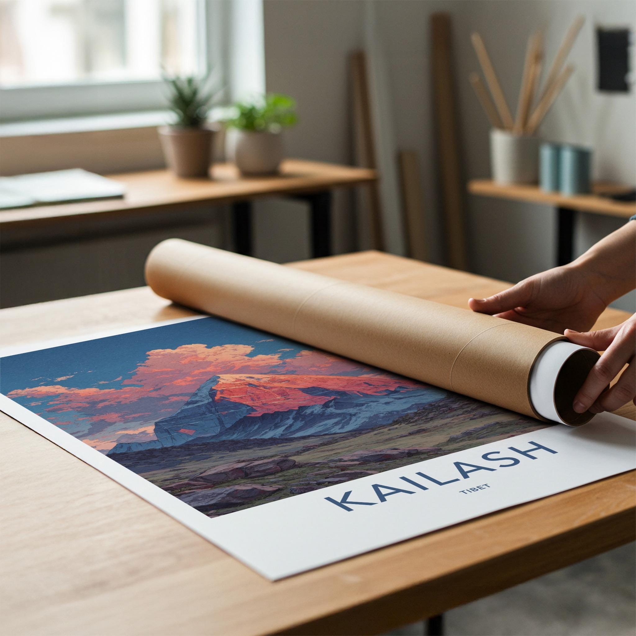 Kailash Poster - Tibet Travel Art - Sunset Mountain Glow Home Decor
