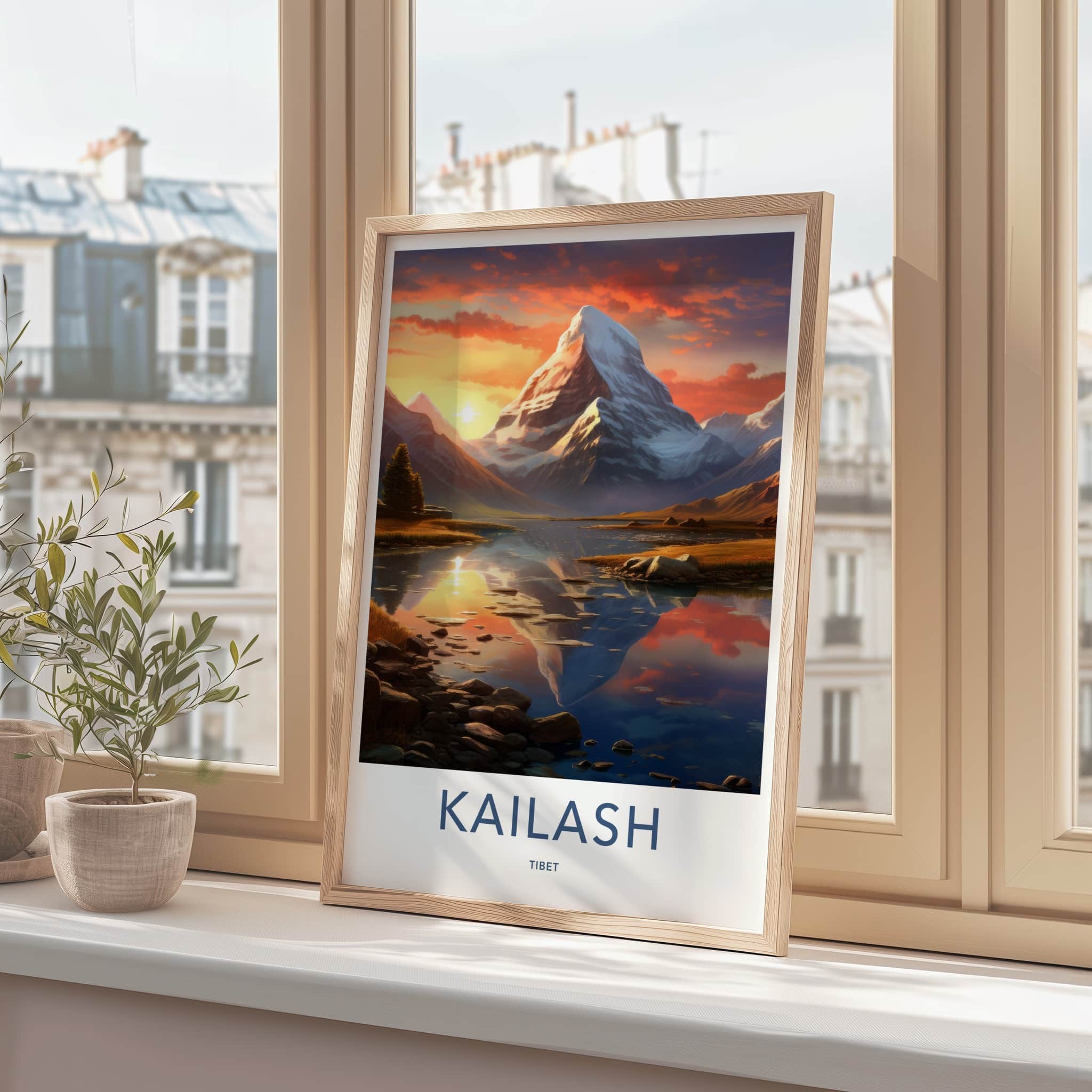 Kailash Poster - Tibet Travel Art - Sunset Peak Reflection Home Decor
