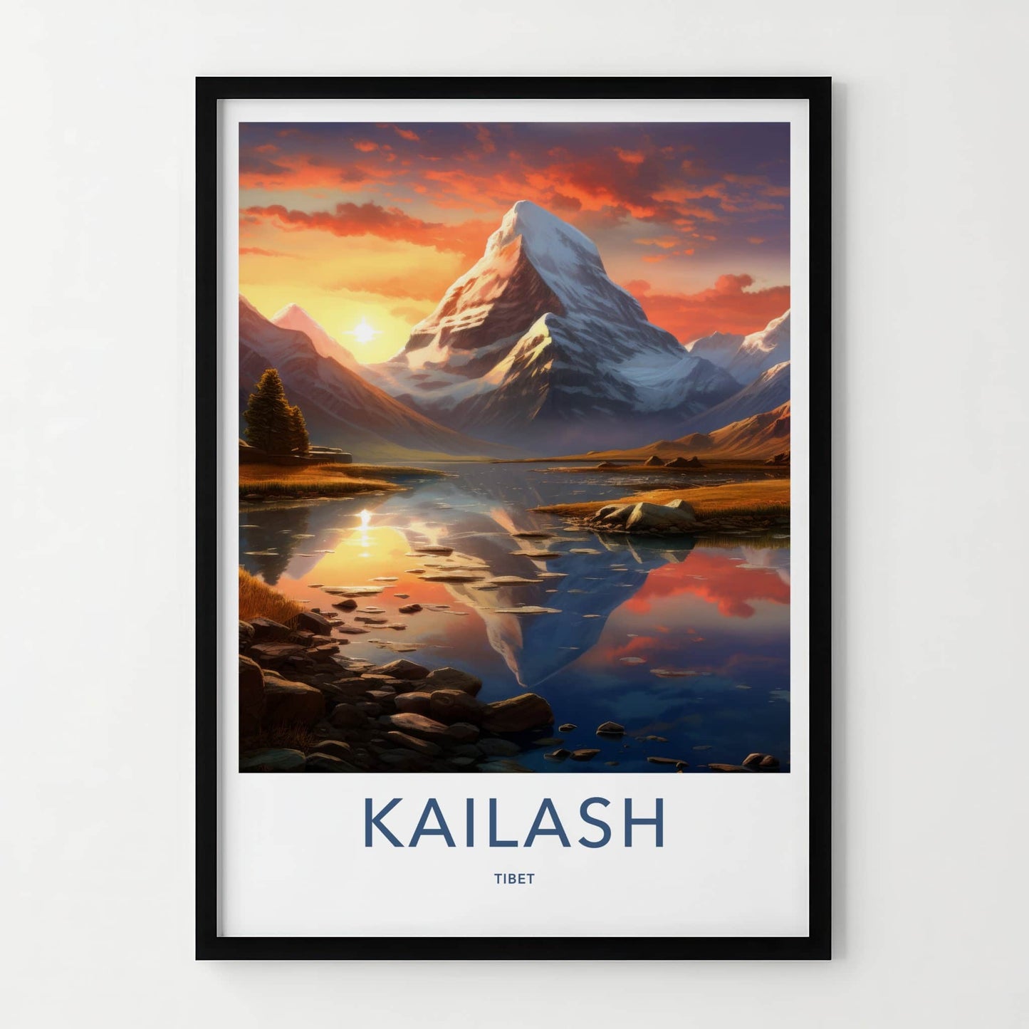 Kailash Poster - Tibet Travel Art - Sunset Peak Reflection Home Decor