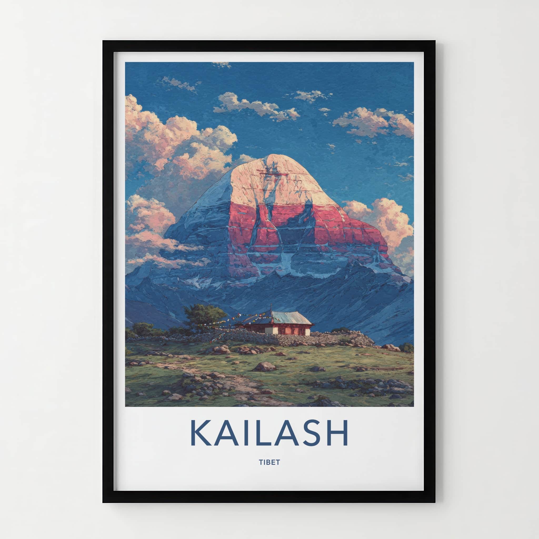 Kailash Poster - Tibet Travel Print - Mountain Prayer Flags Home Decor