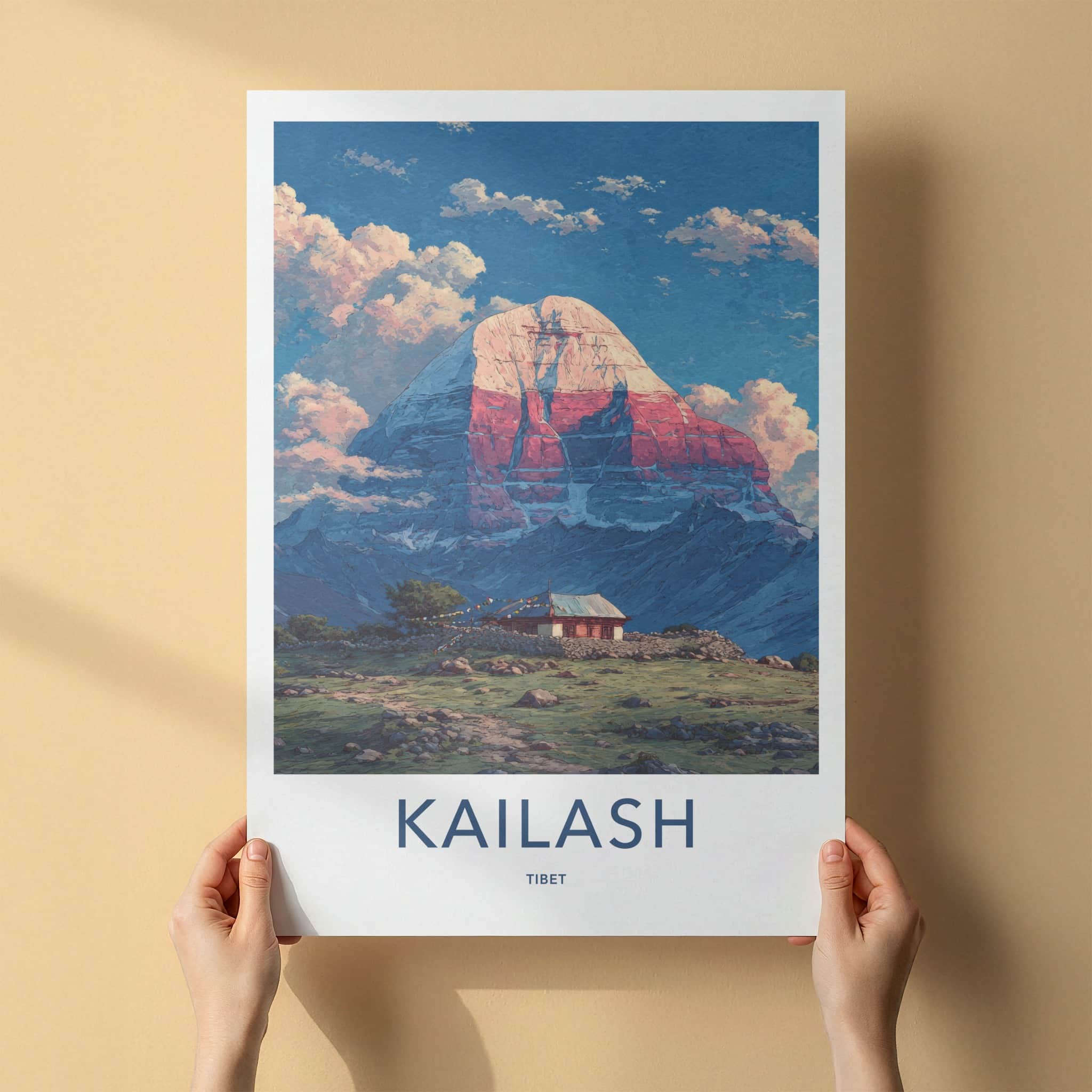 Kailash Poster - Tibet Travel Print - Mountain Prayer Flags Home Decor