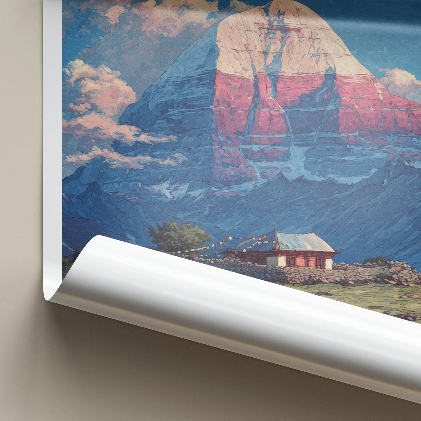 Kailash Poster - Tibet Travel Print - Mountain Prayer Flags Home Decor