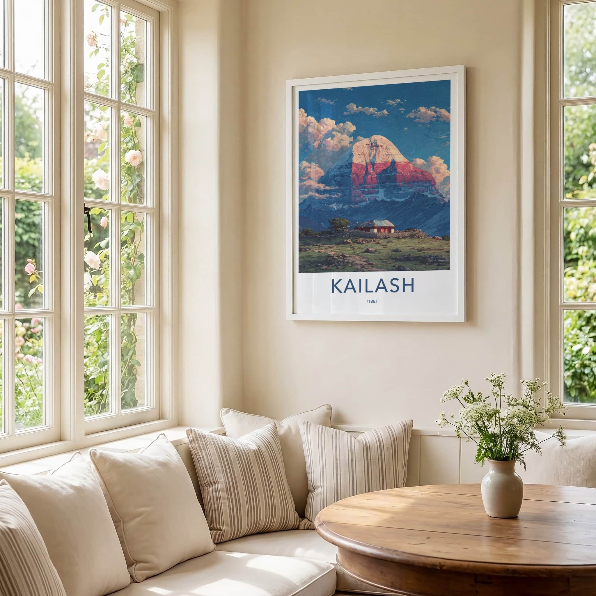 Kailash Poster - Tibet Travel Print - Mountain Prayer Flags Home Decor