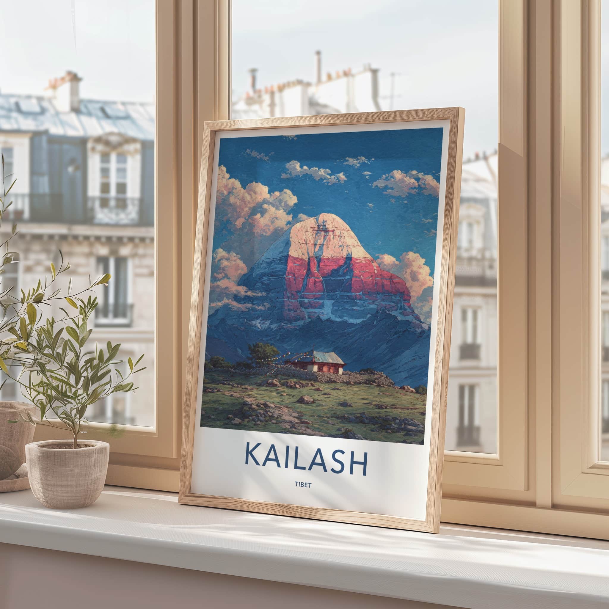 Kailash Poster - Tibet Travel Print - Mountain Prayer Flags Home Decor