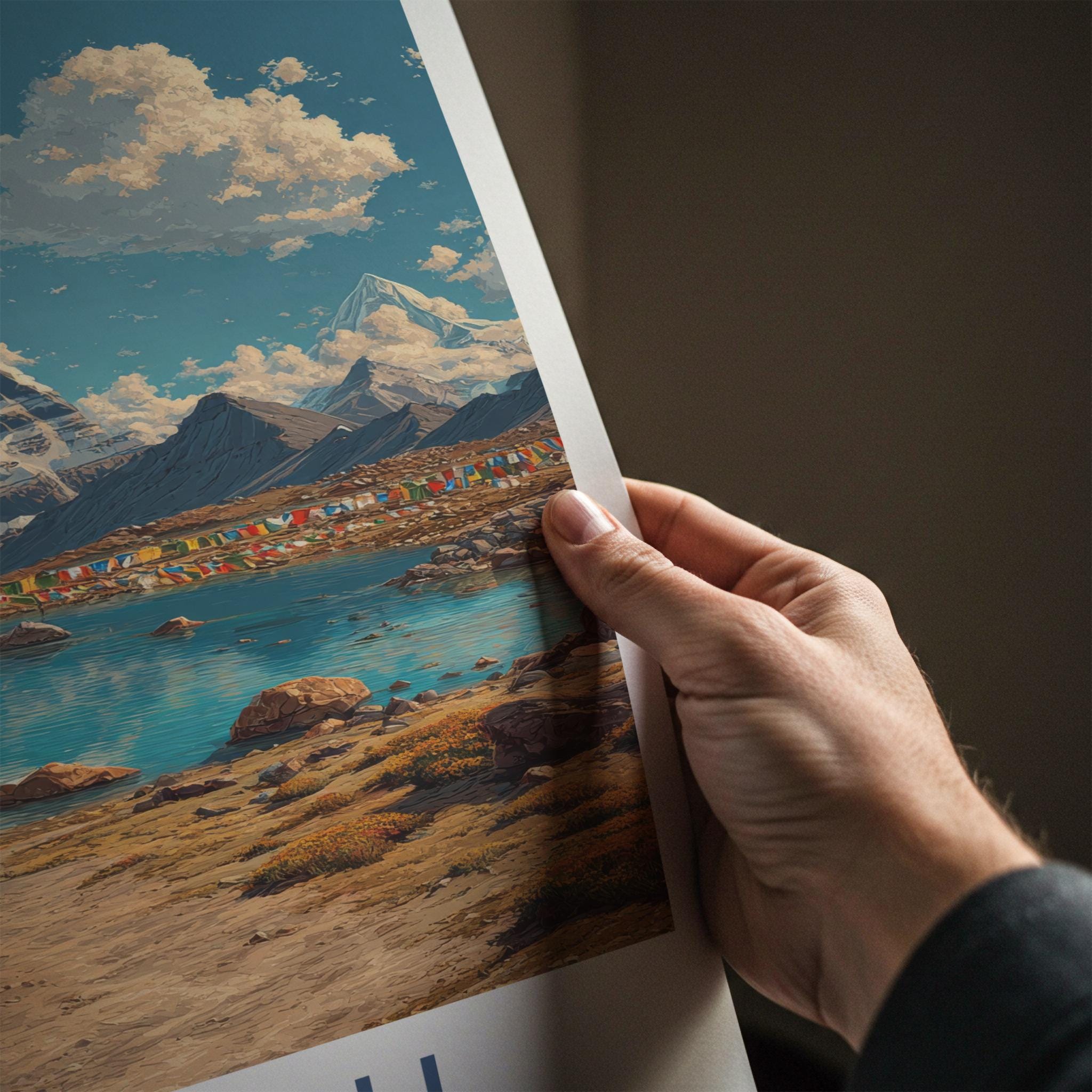 Kailash Poster - Tibet Wall Art - Snowy Mountain Prayer Flags Home Decor