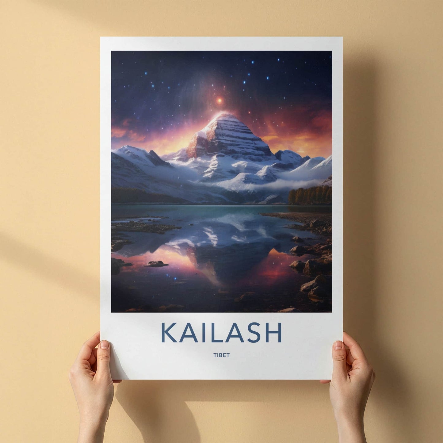 Kailash Poster - Tibet Wall Art - Starry Mountain Lake Home Decor