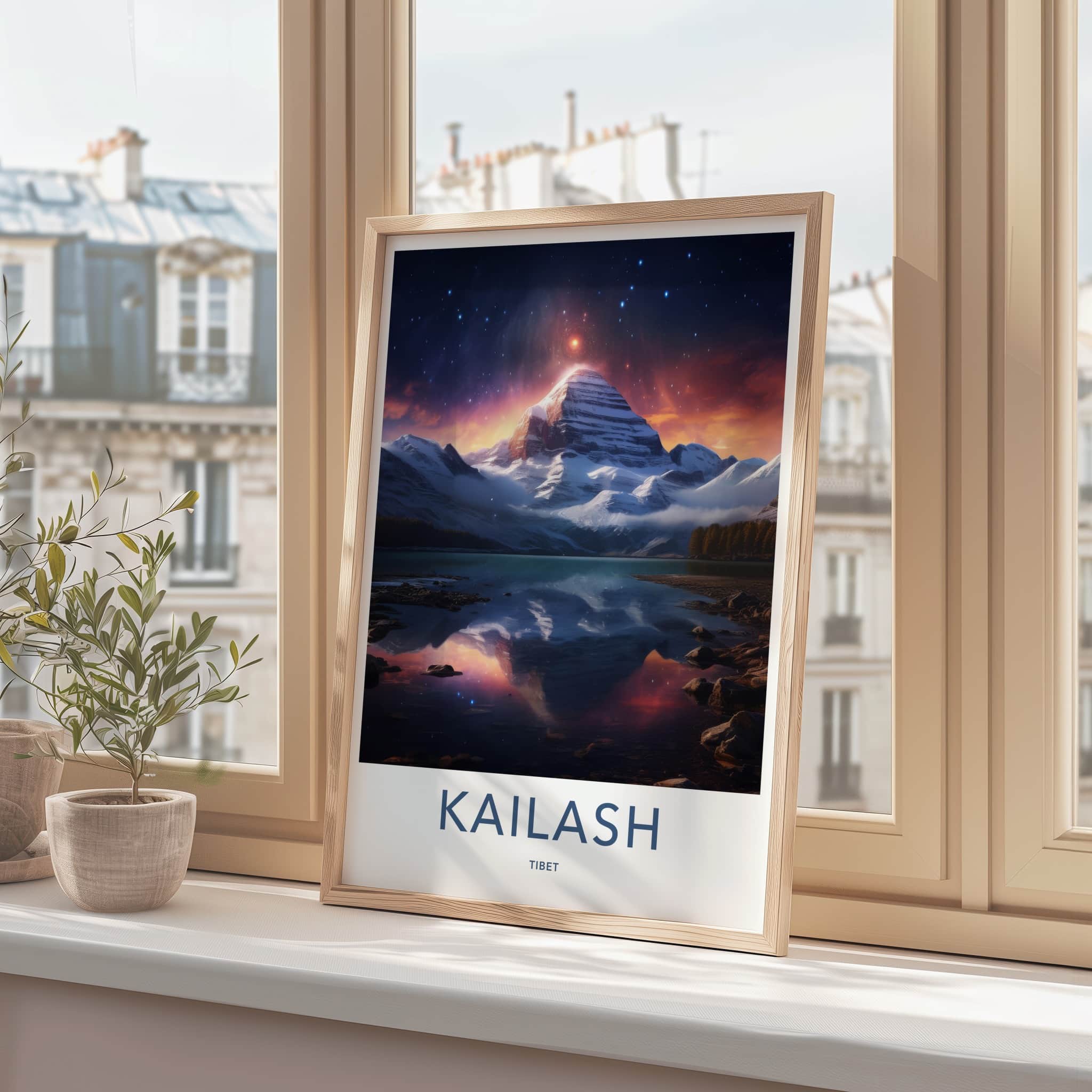 Kailash Poster - Tibet Wall Art - Starry Mountain Lake Home Decor