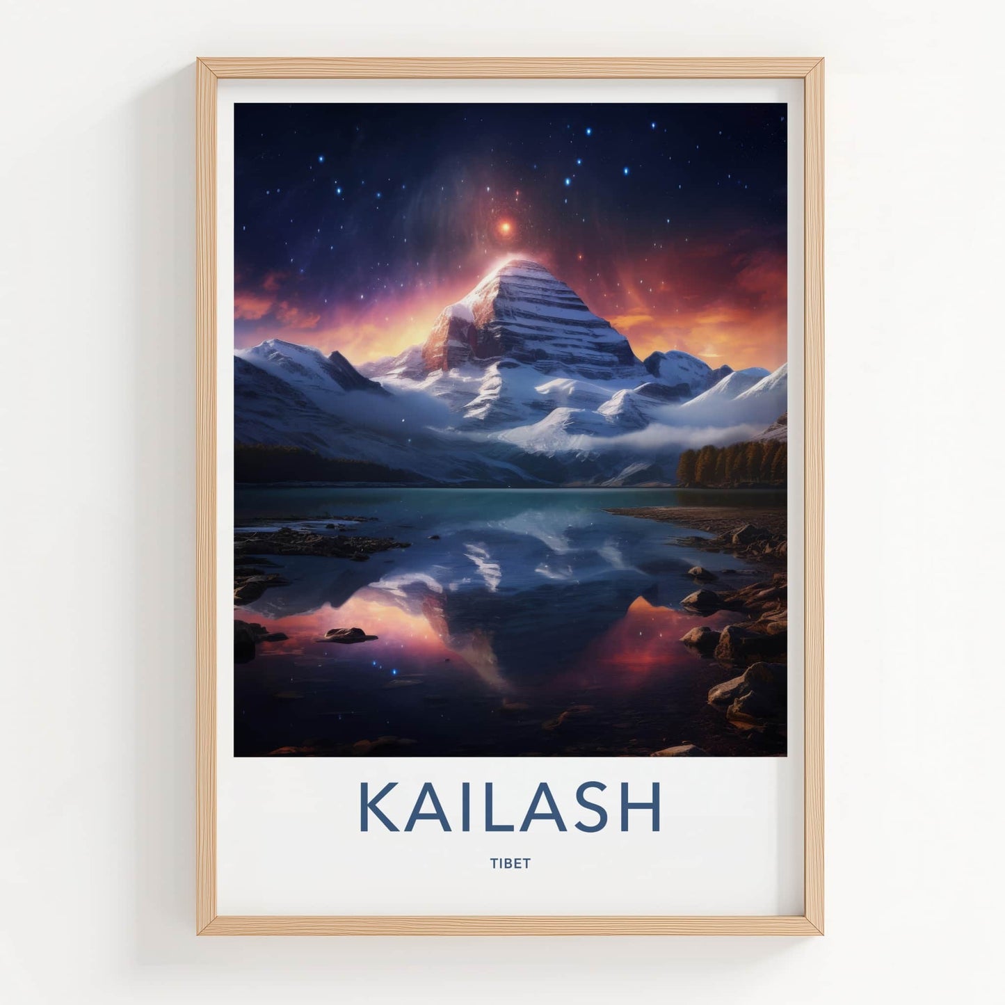 Kailash Poster - Tibet Wall Art - Starry Mountain Lake Home Decor