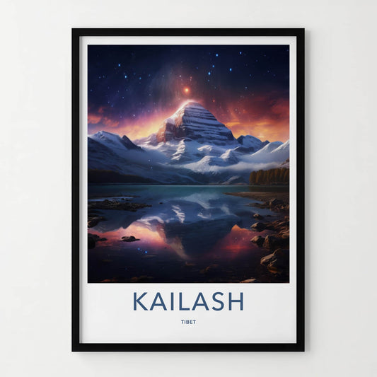 Kailash Poster - Tibet Wall Art - Starry Mountain Lake Home Decor