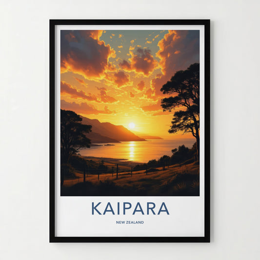 Kaipara Poster - New Zealand Travel Art - Golden Bay Sunset Wall Decor