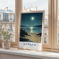 Kaipara Poster - New Zealand Travel Art - Moonlight Ocean Beach Wall Decor