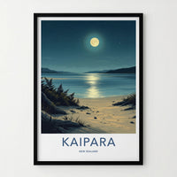 Kaipara Poster - New Zealand Travel Art - Moonlight Ocean Beach Wall Decor