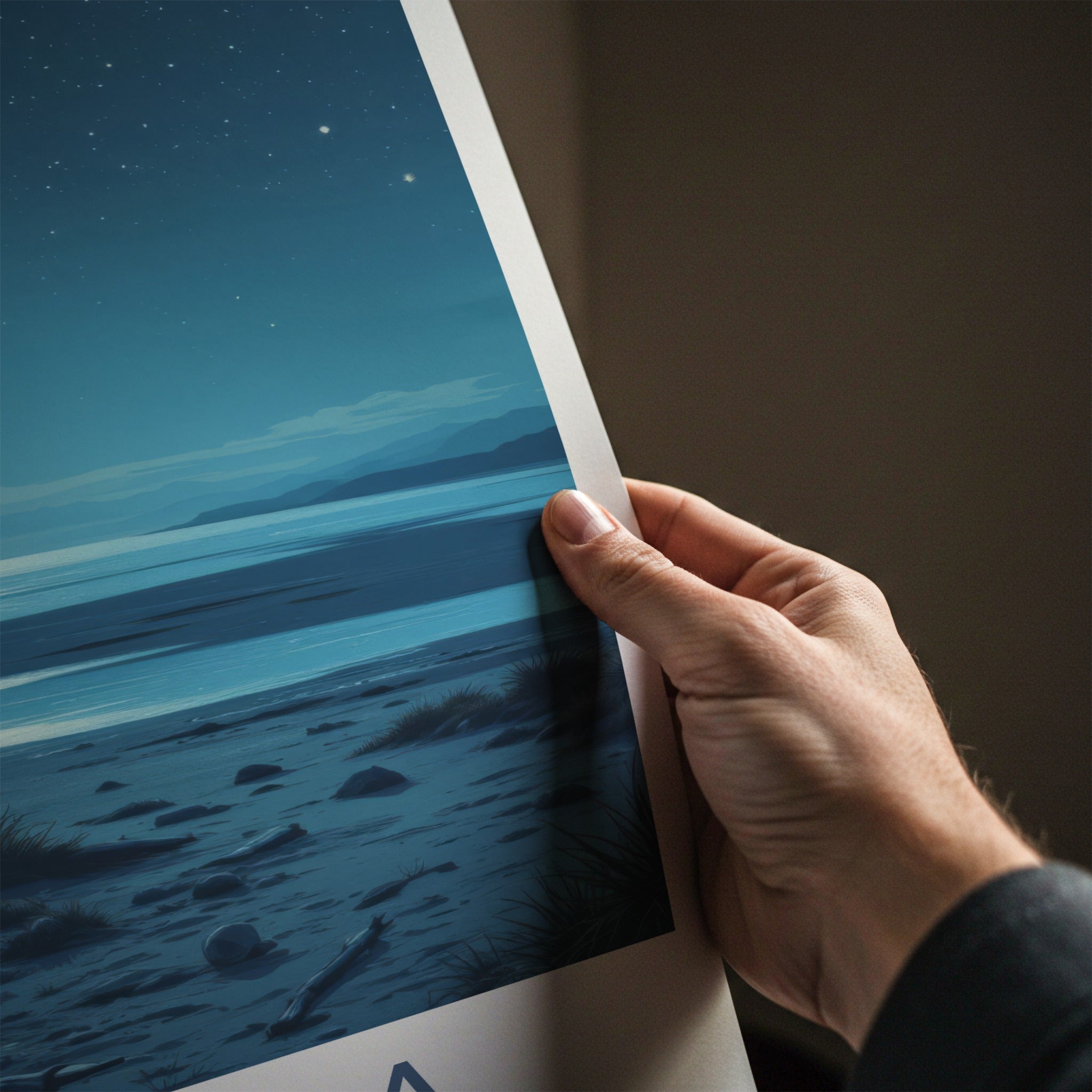 Kaipara Poster - New Zealand Travel Art - Moonlit Night Beach Wall Decor