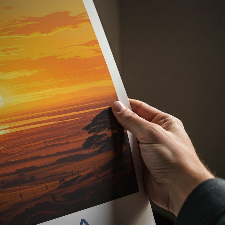 Kaipara Poster - New Zealand Travel Print - Fiery Sunset Estuary Home Decor