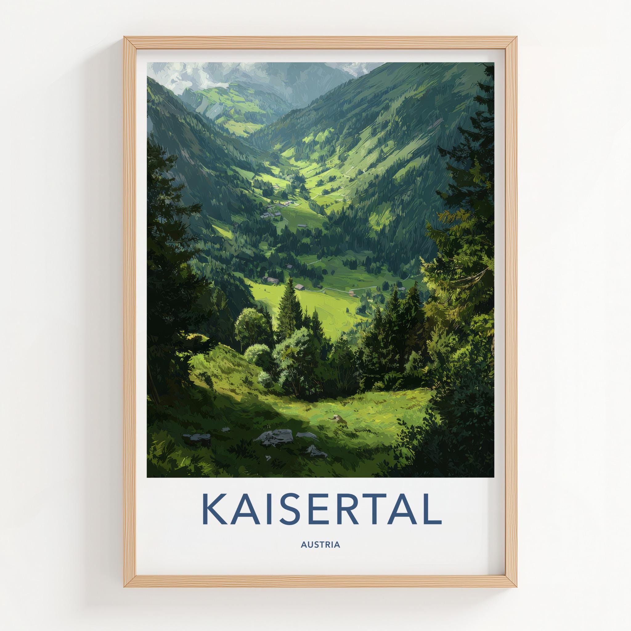 Kaisertal Poster - Austria Travel Art - Green Valley Houses Home Decor