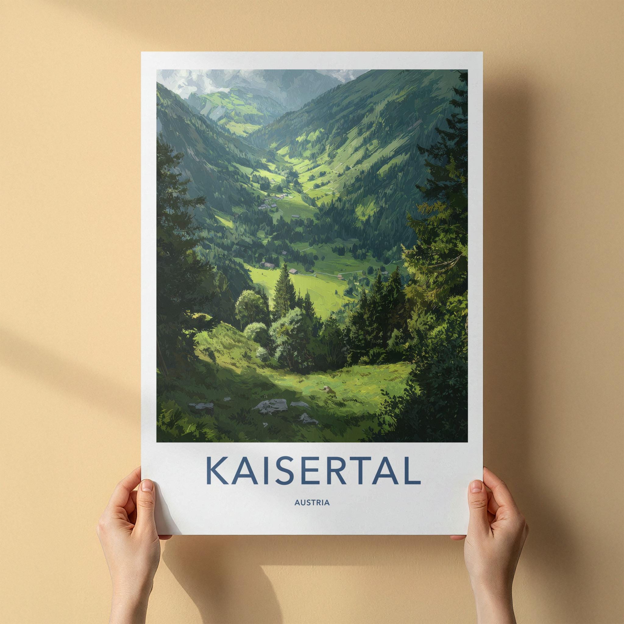 Kaisertal Poster - Austria Travel Art - Green Valley Houses Home Decor