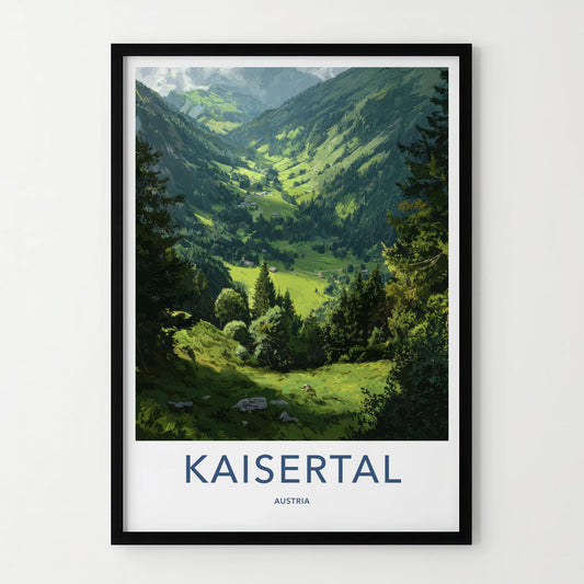 Kaisertal Poster - Austria Travel Art - Green Valley Houses Home Decor