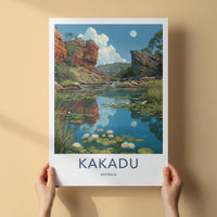 Kakadu Poster - Australia Travel Art - Moonlit Rocky Pool Wall Decor