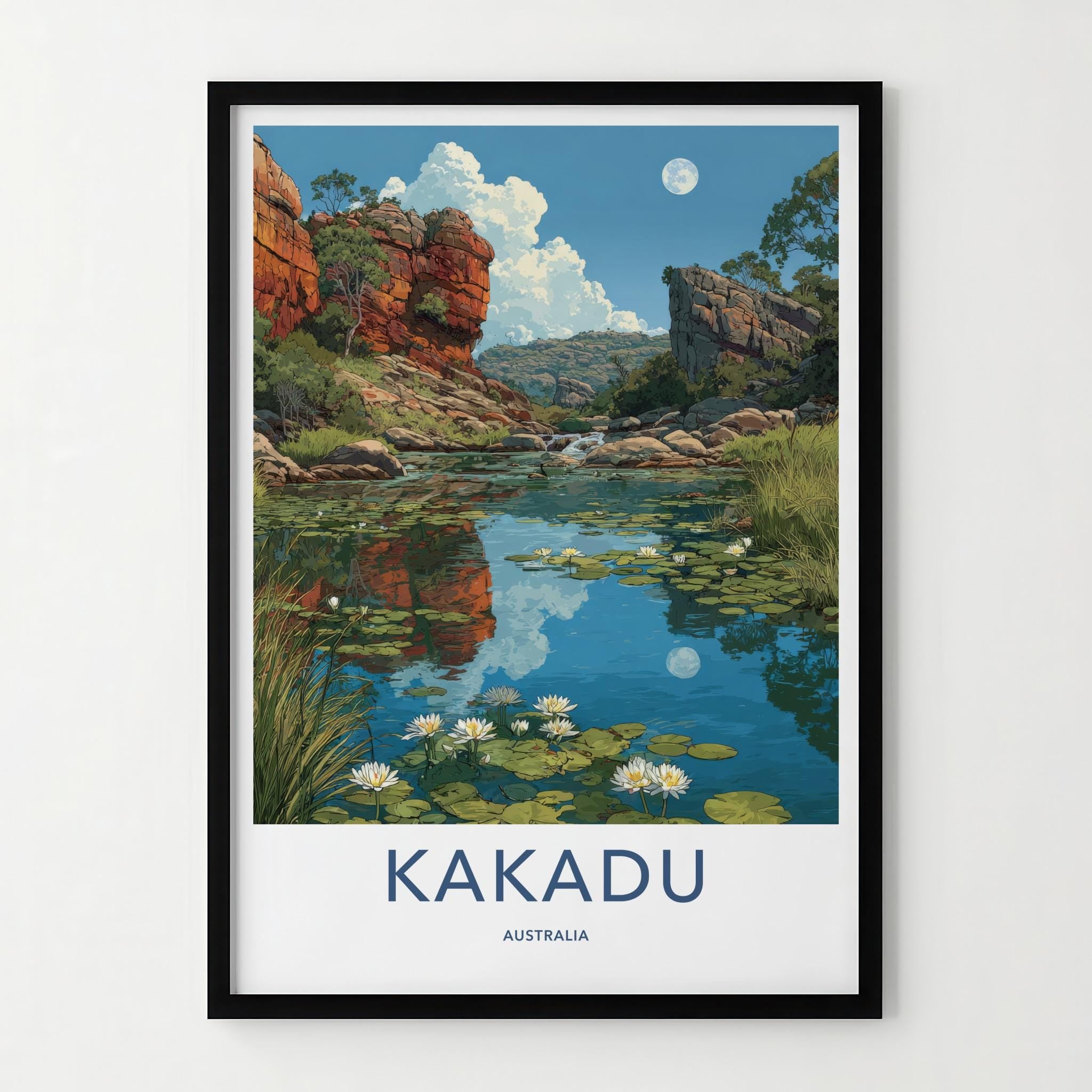 Kakadu Poster - Australia Travel Art - Moonlit Rocky Pool Wall Decor