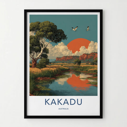 Kakadu Poster - Australia Travel Art - Wetland Sunset Birds Home Decor