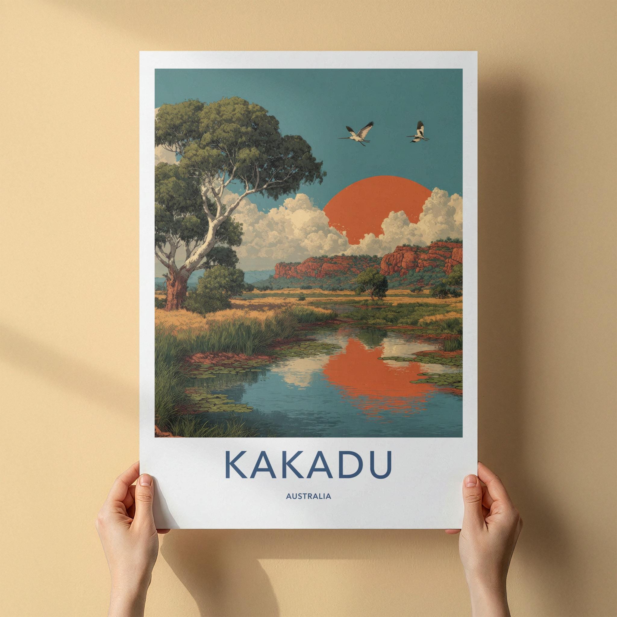 Kakadu Poster - Australia Travel Art - Wetland Sunset Birds Home Decor