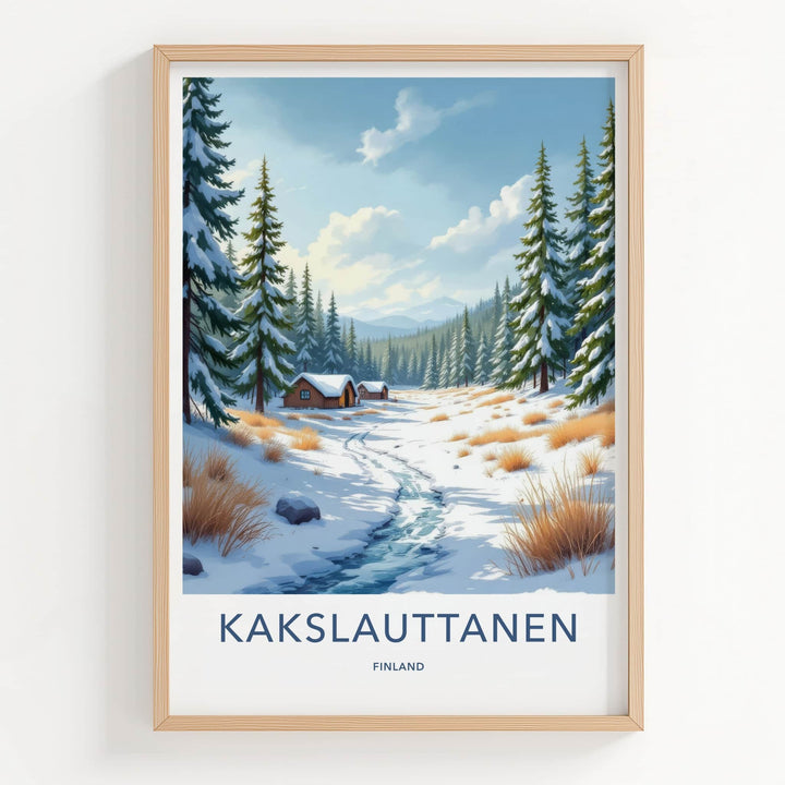 Kakslauttanen Poster - Finland Travel Art - Snowy Forest Cabins Wall Decor