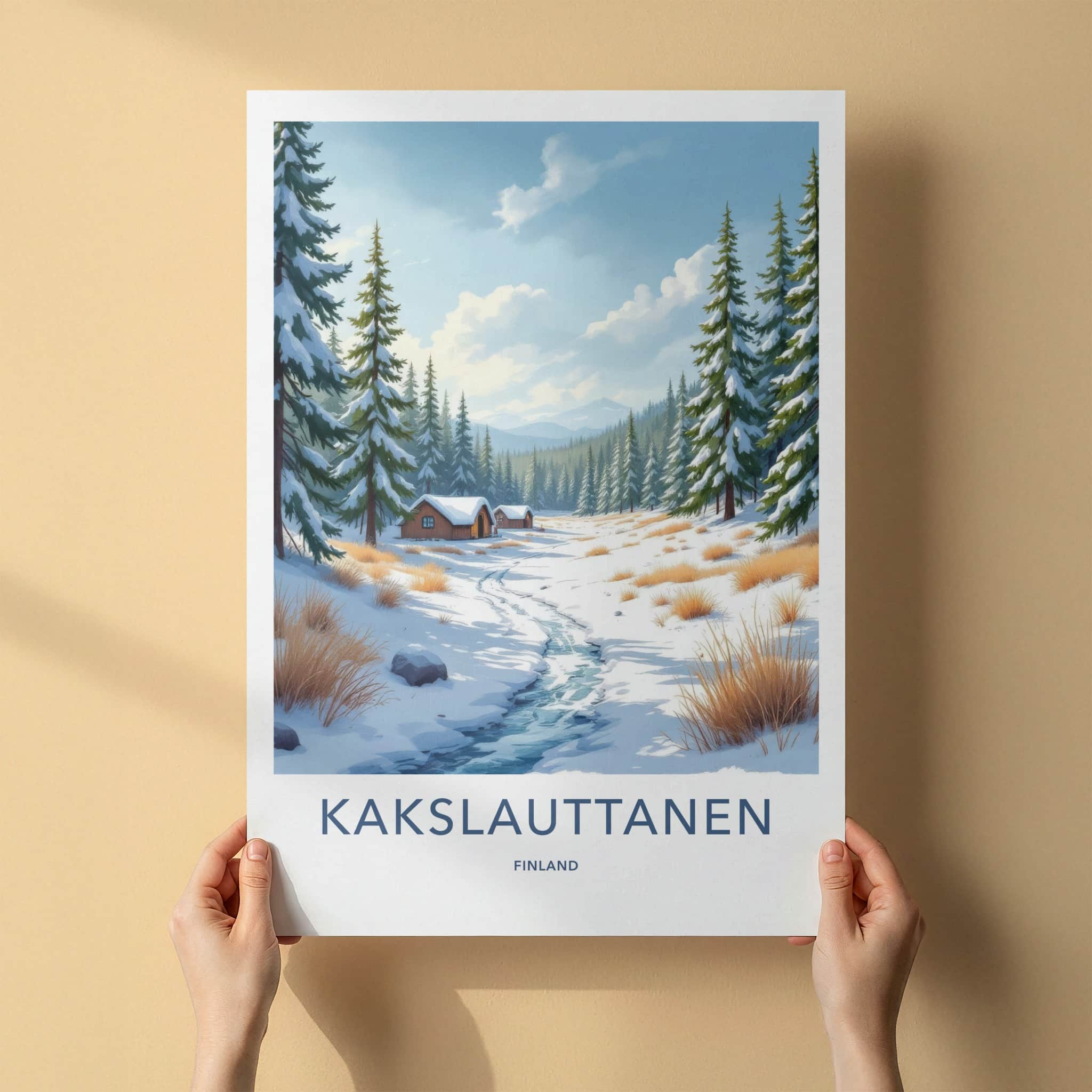 Kakslauttanen Poster - Finland Travel Art - Snowy Forest Cabins Wall Decor