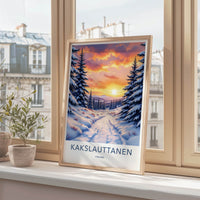 Kakslauttanen Poster - Finland Travel Art - Snowy Forest Sunset Home Decor
