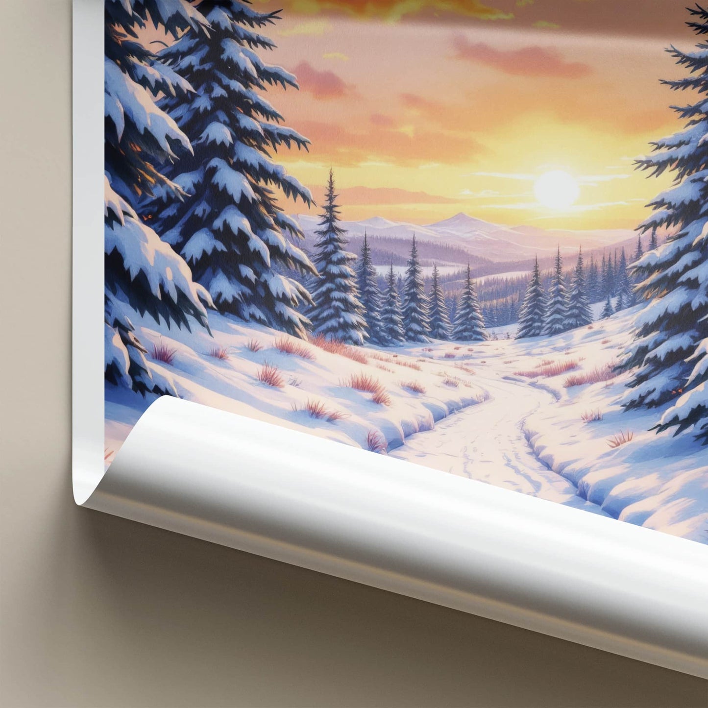 Kakslauttanen Poster - Finland Travel Art - Snowy Forest Sunset Home Decor