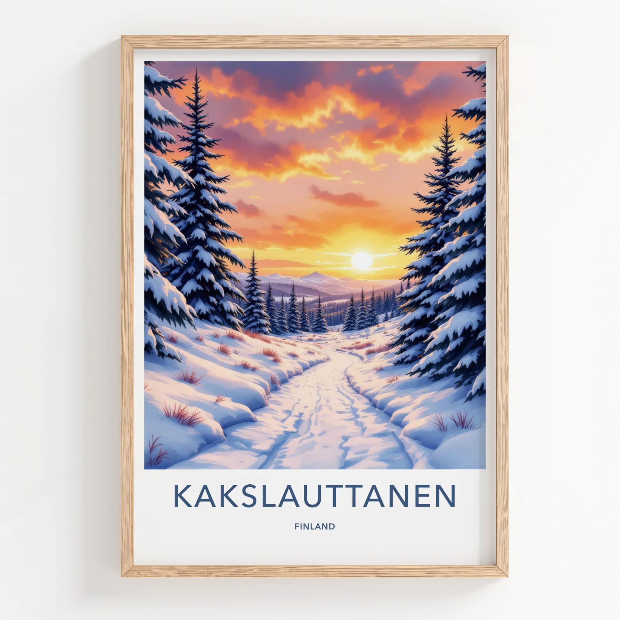 Kakslauttanen Poster - Finland Travel Art - Snowy Forest Sunset Home Decor