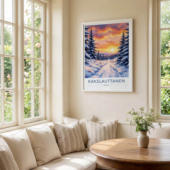 Kakslauttanen Poster - Finland Travel Art - Snowy Forest Sunset Home Decor