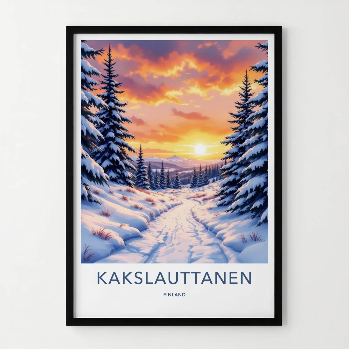 Kakslauttanen Poster - Finland Travel Art - Snowy Forest Sunset Home Decor