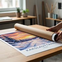 Kakslauttanen Poster - Finland Travel Art - Snowy Forest Sunset Home Decor