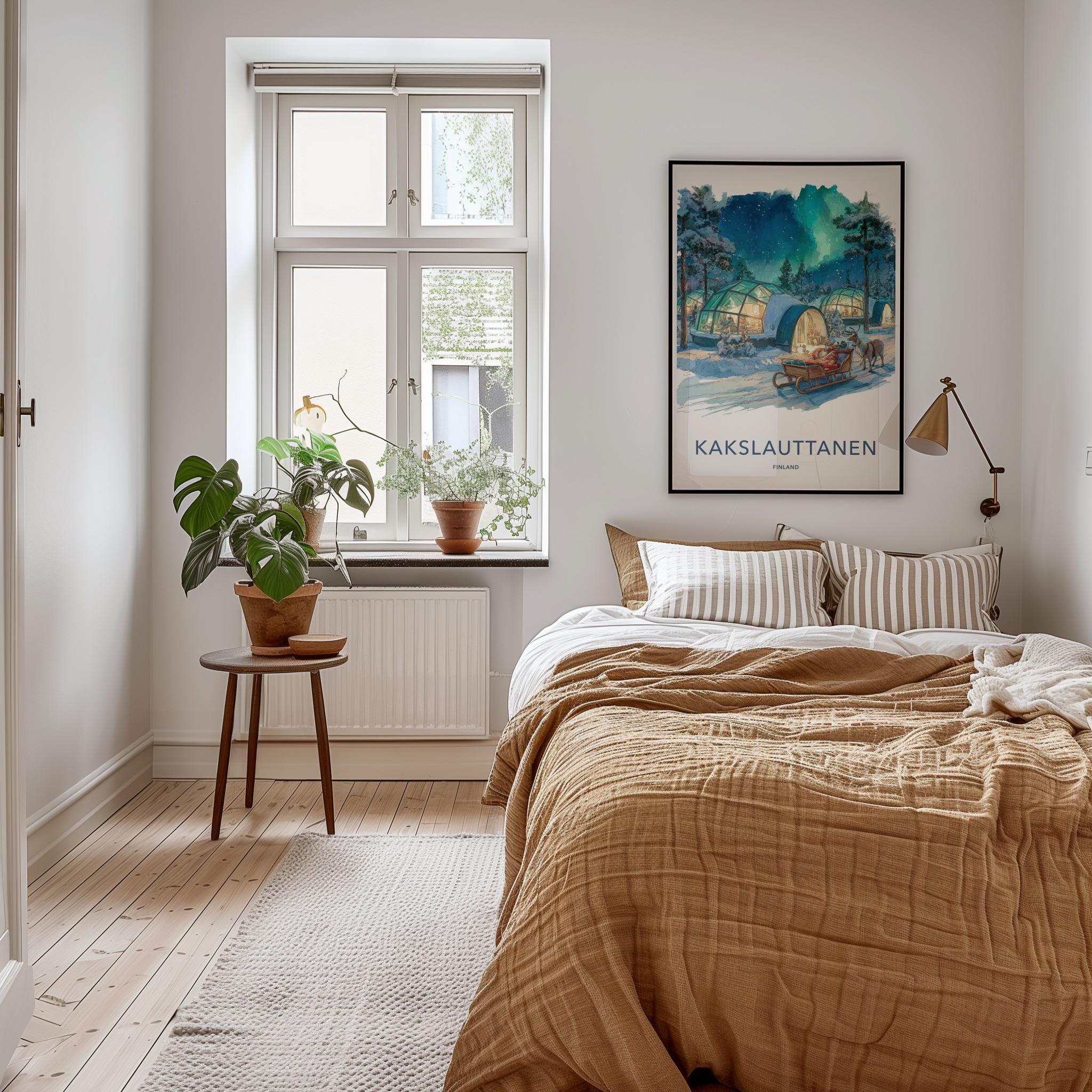 Kakslauttanen Poster - Finland Travel Art - Snowy Igloo Aurora Home Decor