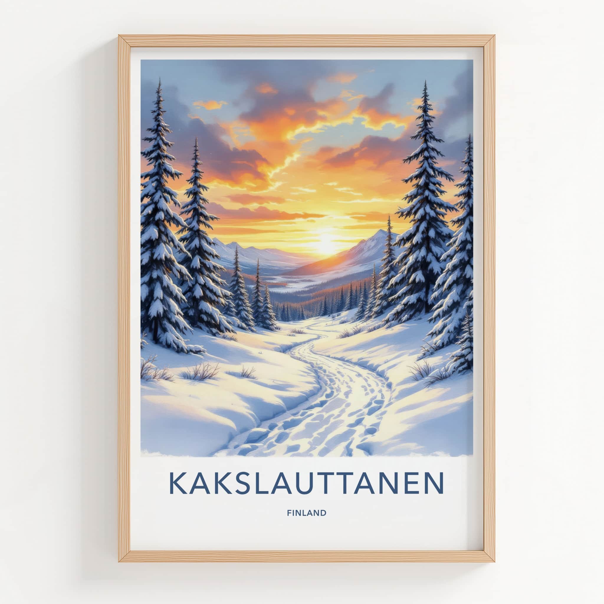 Kakslauttanen Poster - Finland Travel Art - Winter Path Sunset Home Decor
