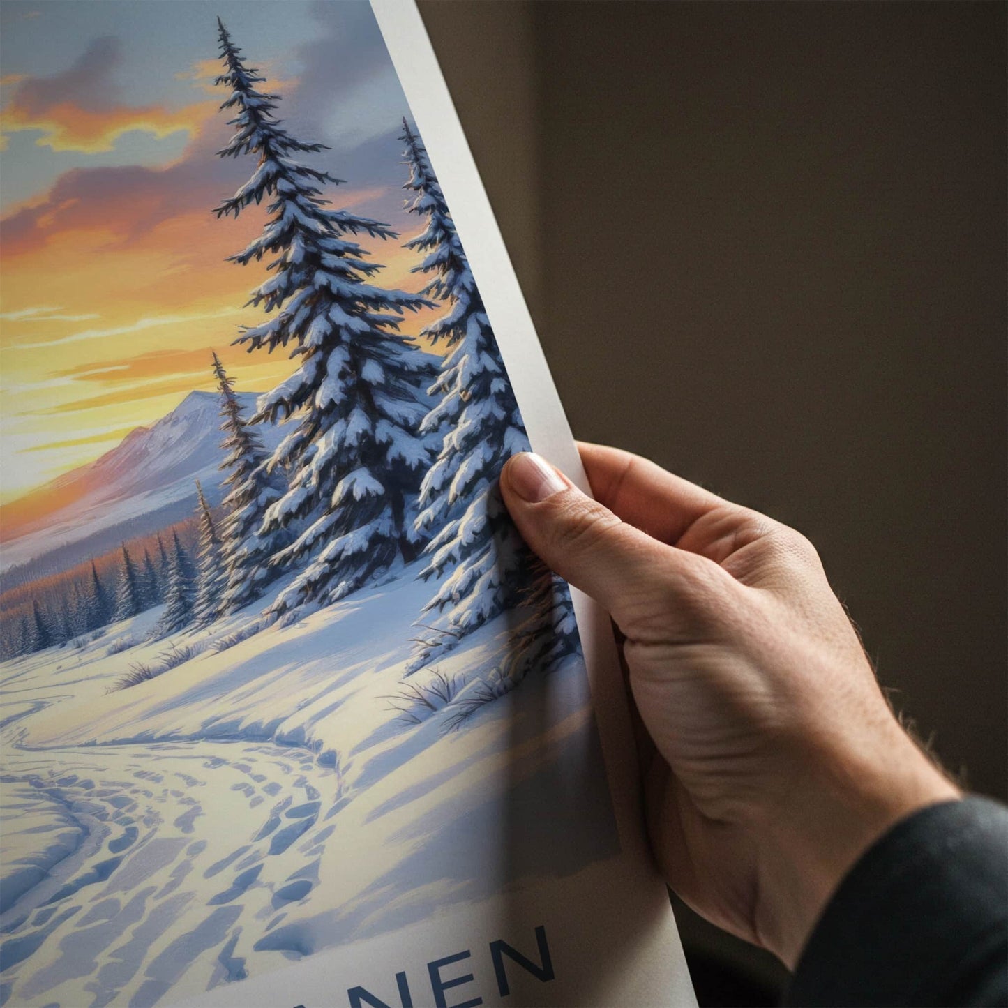 Kakslauttanen Poster - Finland Travel Art - Winter Path Sunset Home Decor