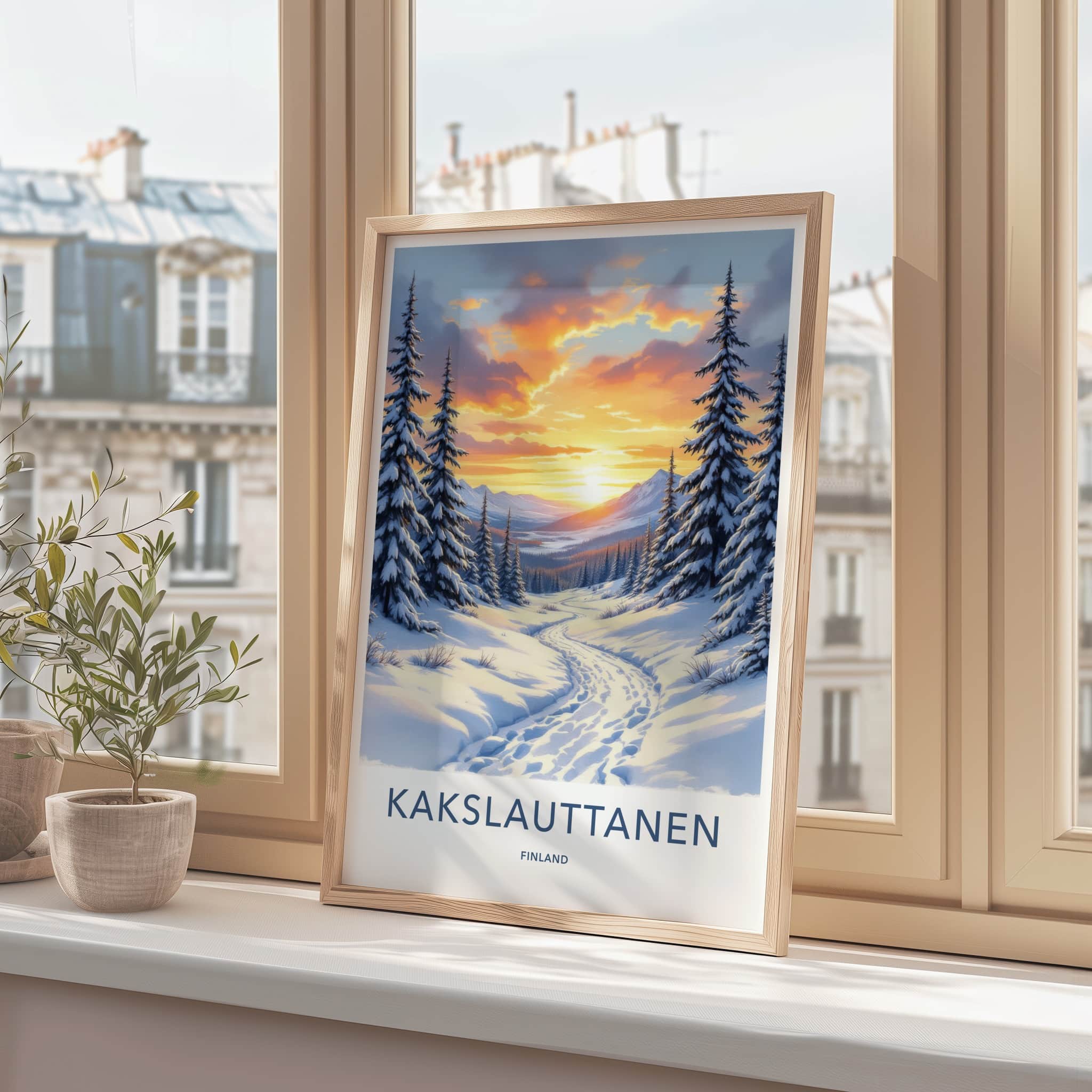 Kakslauttanen Poster - Finland Travel Art - Winter Path Sunset Home Decor