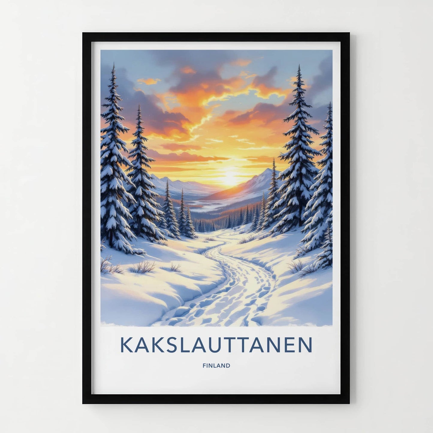 Kakslauttanen Poster - Finland Travel Art - Winter Path Sunset Home Decor