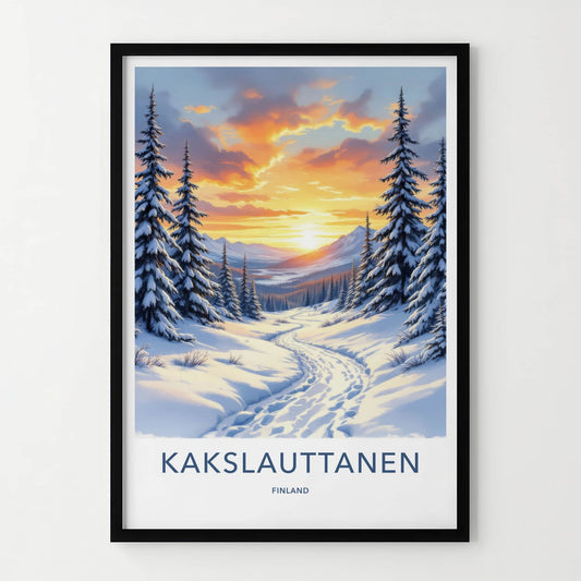 Kakslauttanen Poster - Finland Travel Art - Winter Path Sunset Home Decor