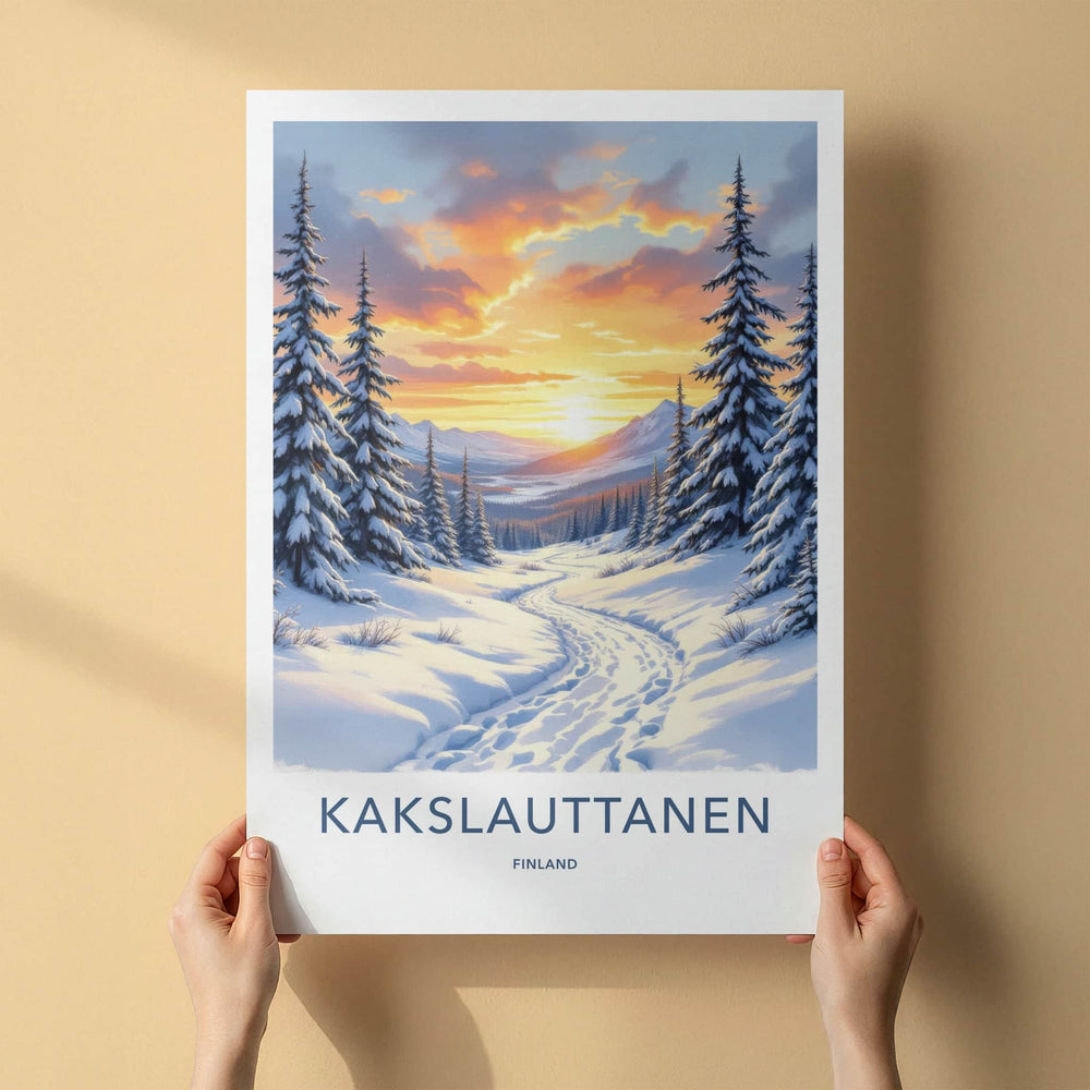 Kakslauttanen Poster - Finland Travel Art - Winter Path Sunset Home Decor
