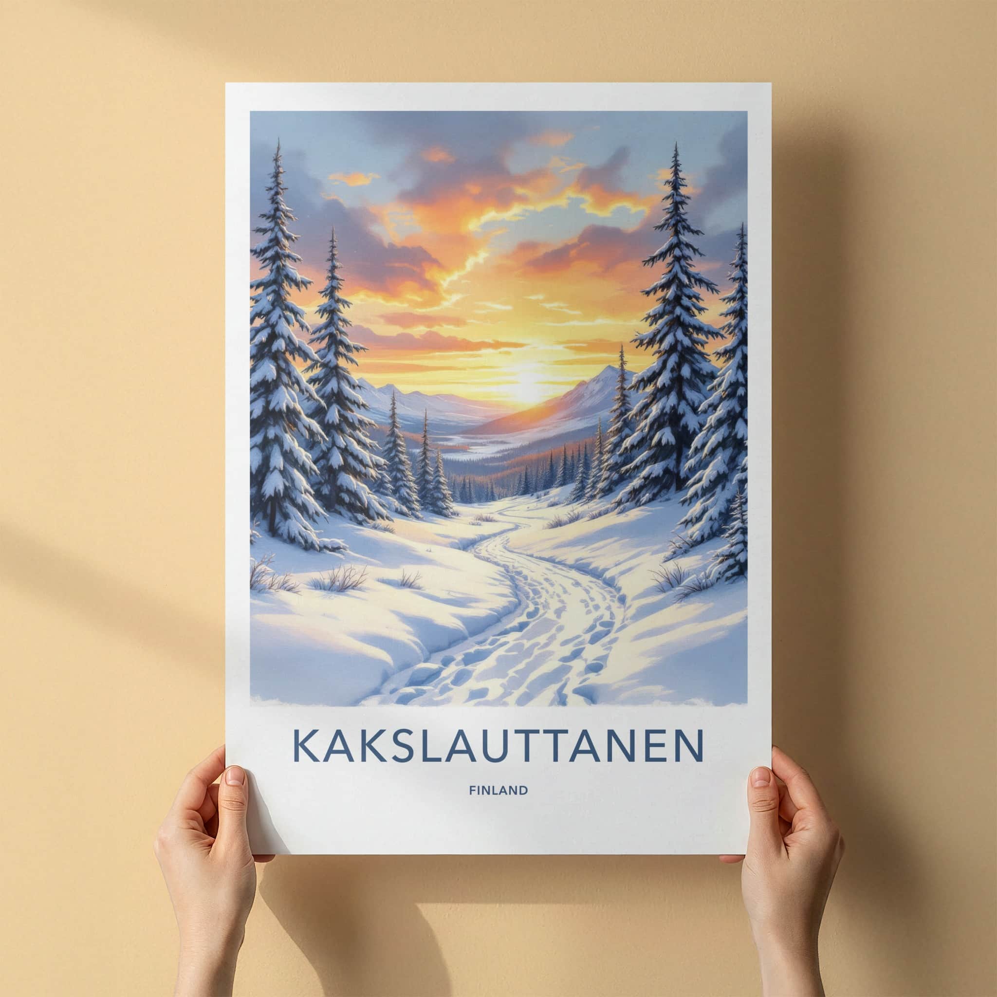 Kakslauttanen Poster - Finland Travel Art - Winter Path Sunset Home Decor