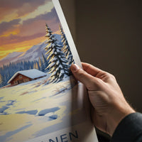 Kakslauttanen Poster - Finland Travel Art - Winter Sunset Cabin Home Decor