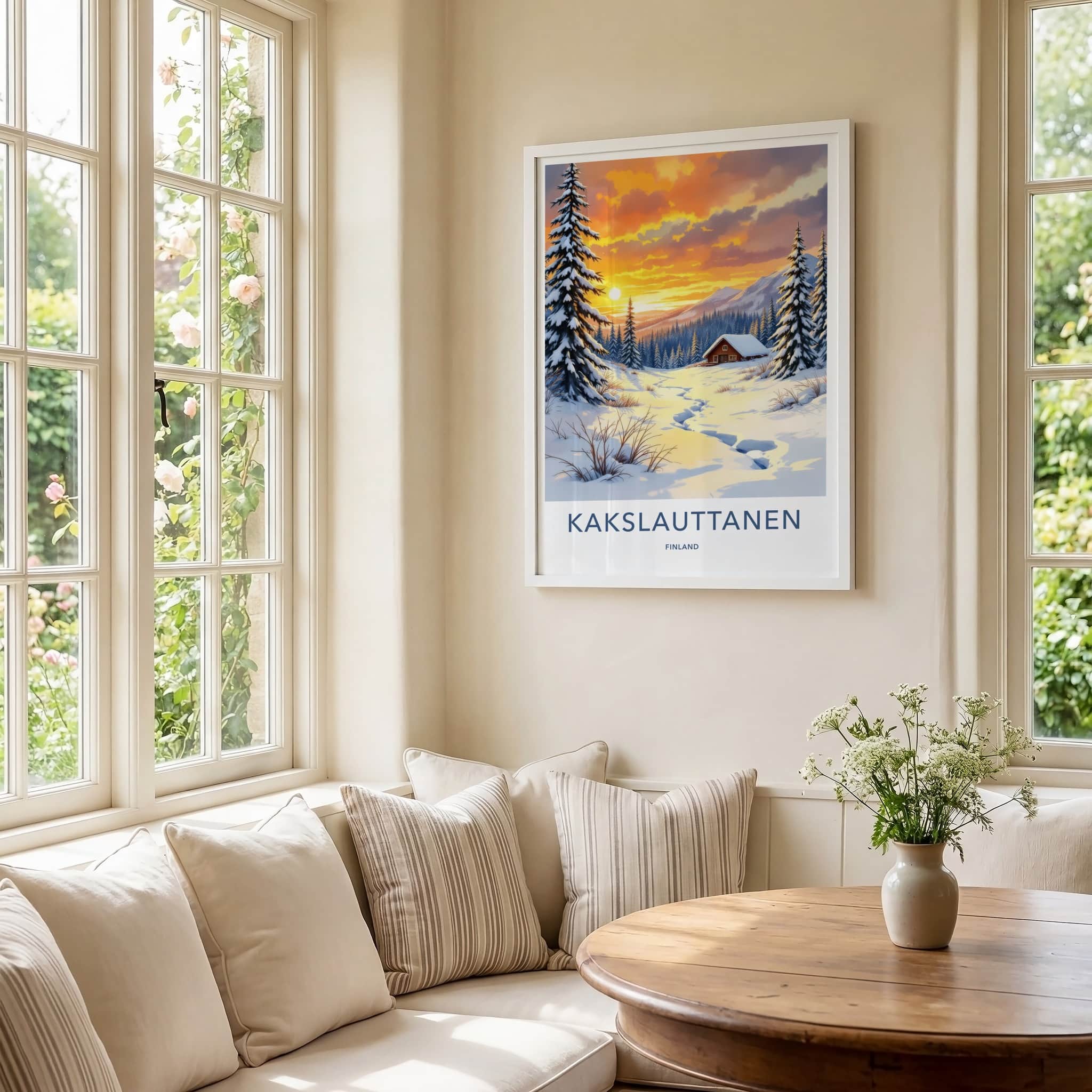 Kakslauttanen Poster - Finland Travel Art - Winter Sunset Cabin Home Decor