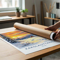 Kakslauttanen Poster - Finland Travel Art - Winter Sunset Cabin Home Decor