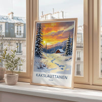 Kakslauttanen Poster - Finland Travel Art - Winter Sunset Cabin Home Decor