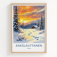 Kakslauttanen Poster - Finland Travel Art - Winter Sunset Cabin Home Decor