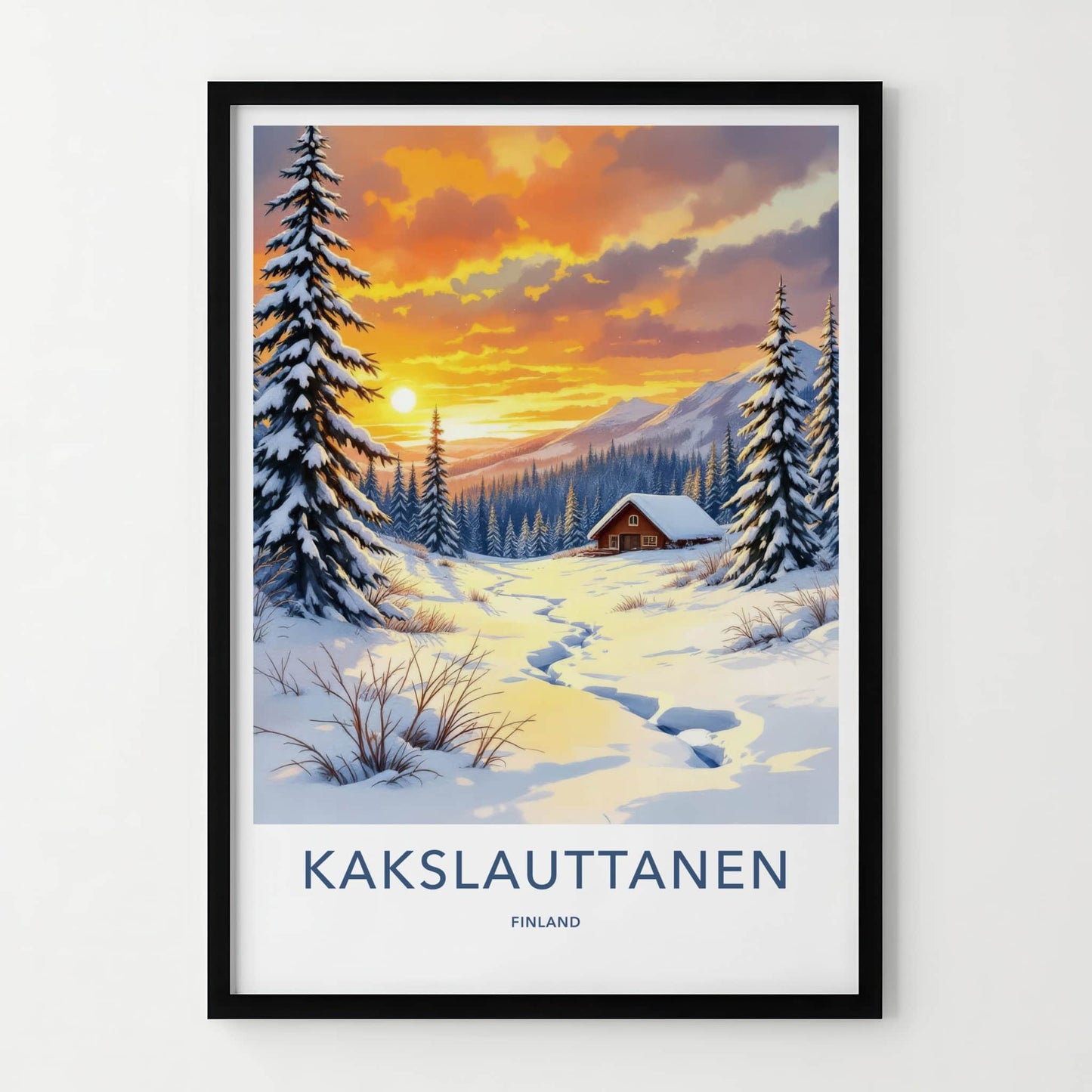 Kakslauttanen Poster - Finland Travel Art - Winter Sunset Cabin Home Decor